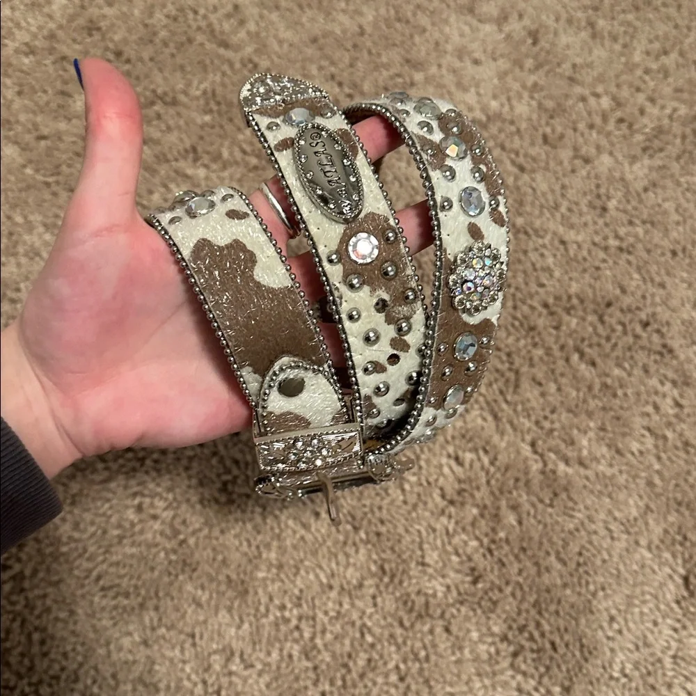 Brown and White sparkly cowhide belt